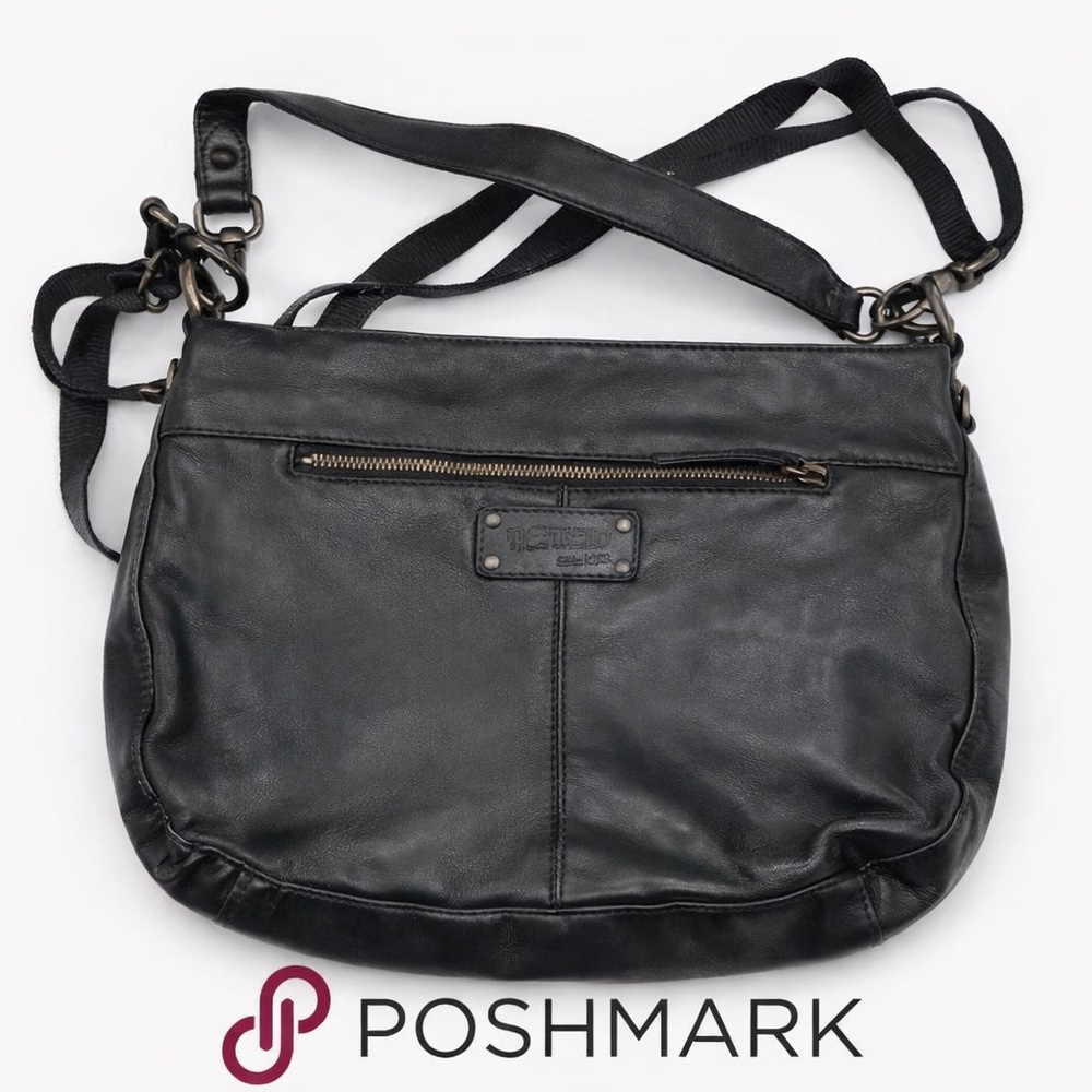 THE TREND HOBO Black Leather Shoulder Bag BIG